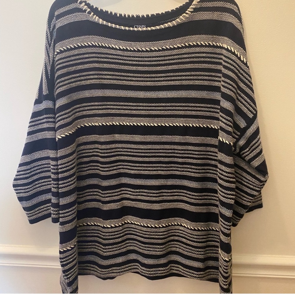Navy & white stripe 3/4 sleeve boatneck Chaps top